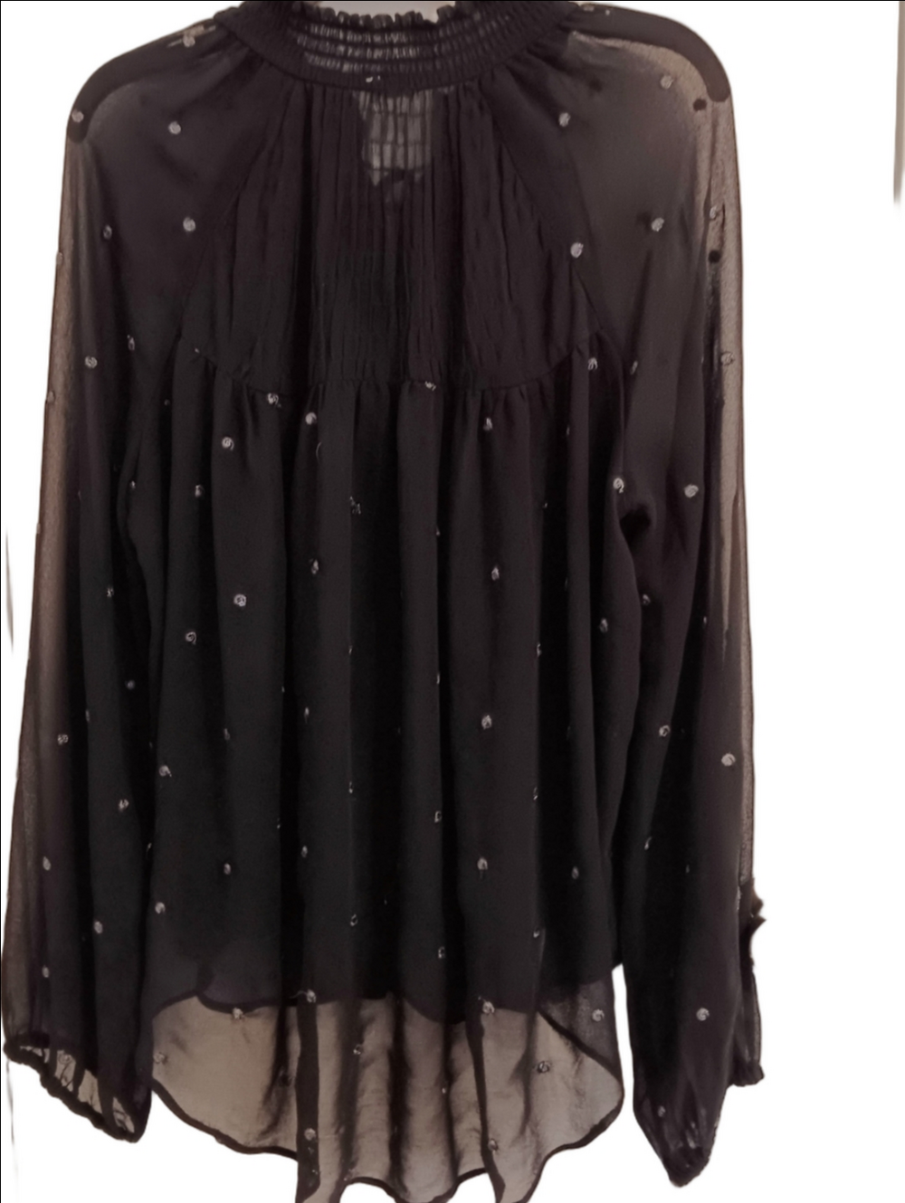 Free People Ready to Run Top Black Sheer Chiffon Boho Long-sleeve M Witchy Goth - Picture 8 of 8